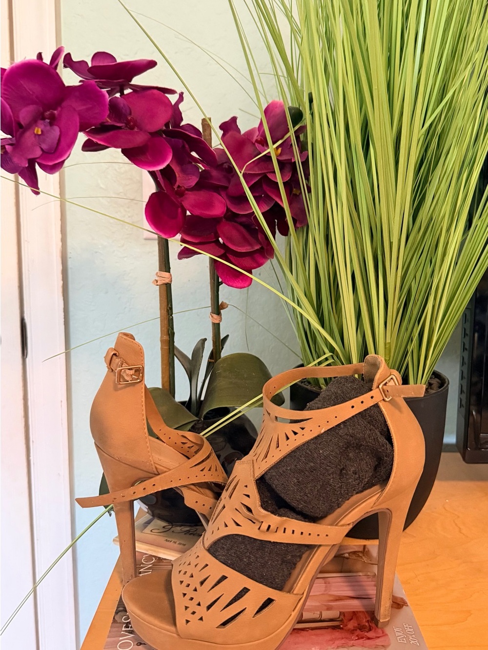 Women’s Tan Cutout Strappy High Heel Sandals